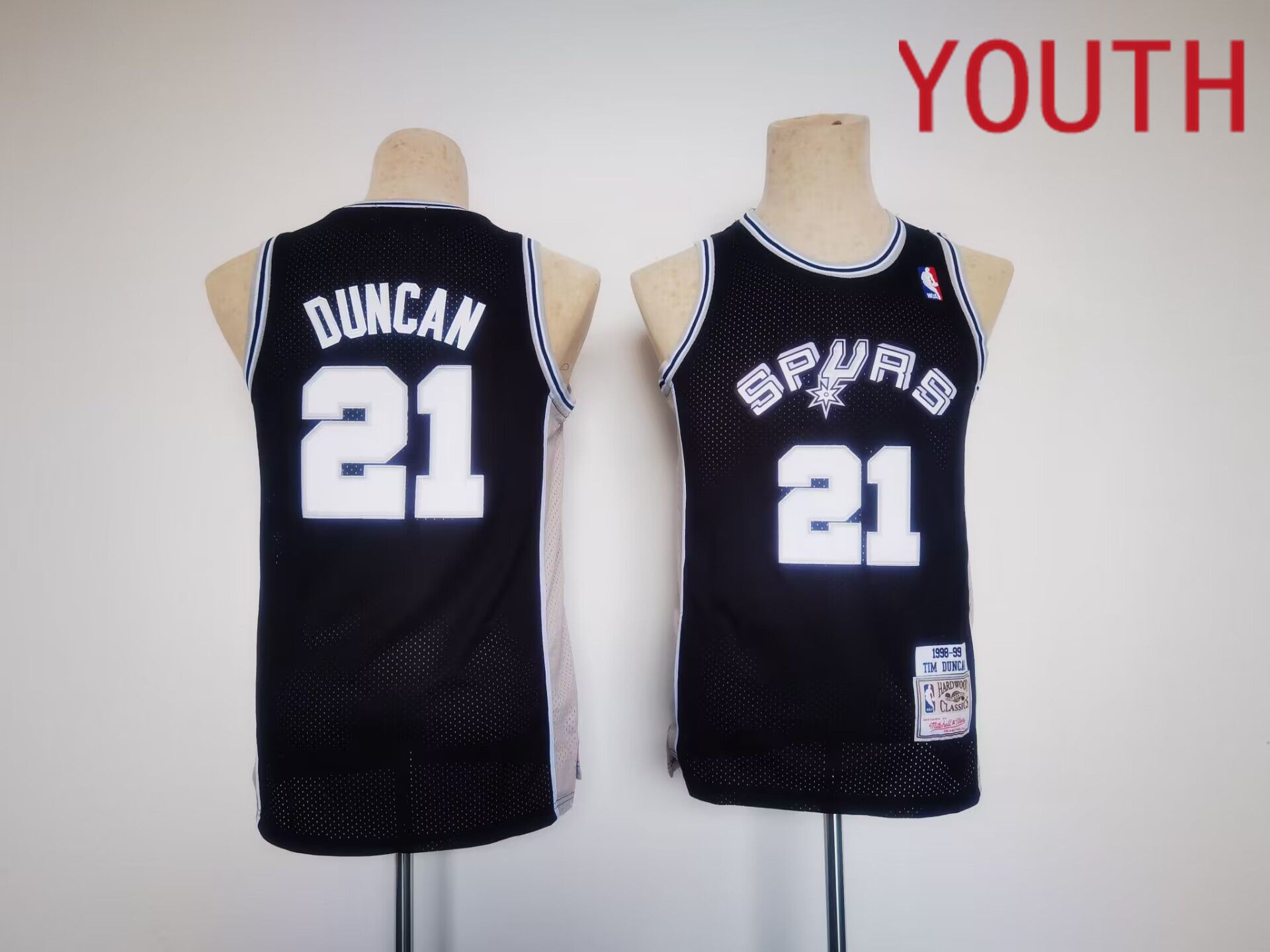 Youth San Antonio Spurs 21 Duncan Black Throwback 2023 NBA Jersey